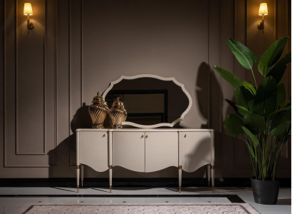 Group Sideboard with Mirror Sideboard Wardrobe Wood Beige Chest of drawers Set
